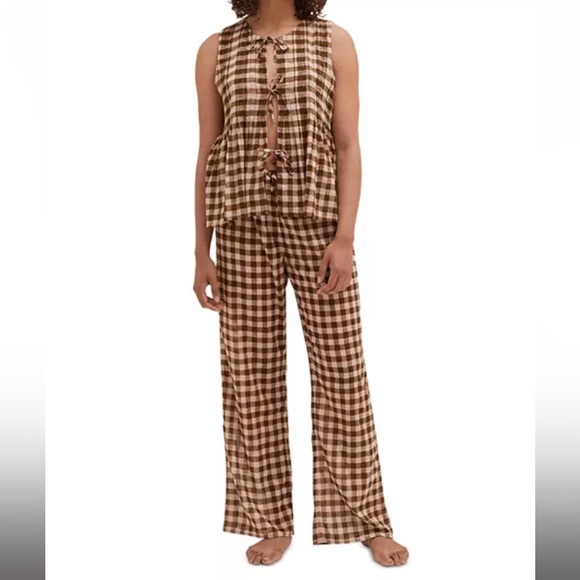 desmond and dempsey Pants - Desmond & Dempsey brown gingham lounge set